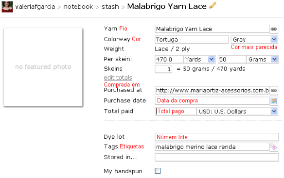 Figura 05 - Detalhes do cadastro de fios do estoque