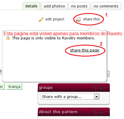 tutorial Ravelry - Compartilhar seu projeto