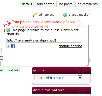 tutorial Ravelry - Compartilhar seu projeto