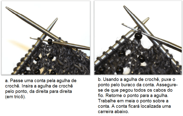 tricô em prosa - como colocar contas com agulha de crochê