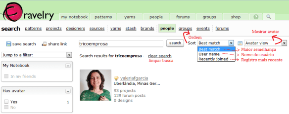 tutorial ravelry - como fazer busca de pessoa