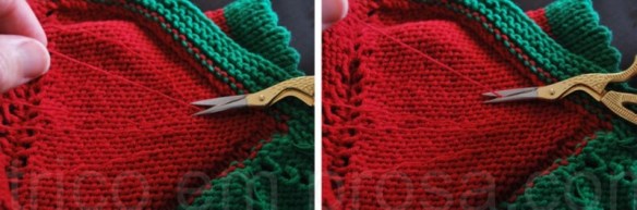 tricô em prosa - temporada de morangos - Como embutir as pontas