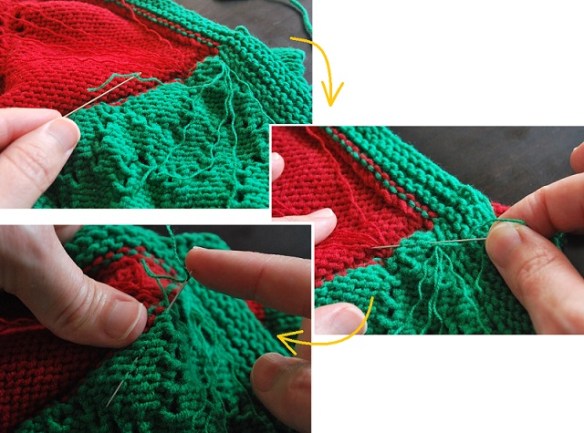 tricô em prosa - temporada de morangos - Como embutir as pontas