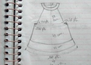 tricô em prosa - croqui da salopete com medidas em carreiras e pontos